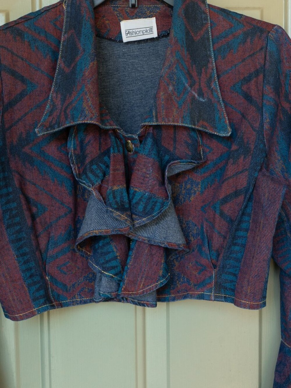Vintage 80s Crop Top RUFFLE Front Southwest Rodeo Cowgirl Jacket Long Sleeve - Picture 5 of 11